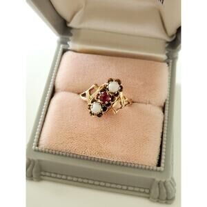 Antique 10K Ruby and Opal Bypass Ring